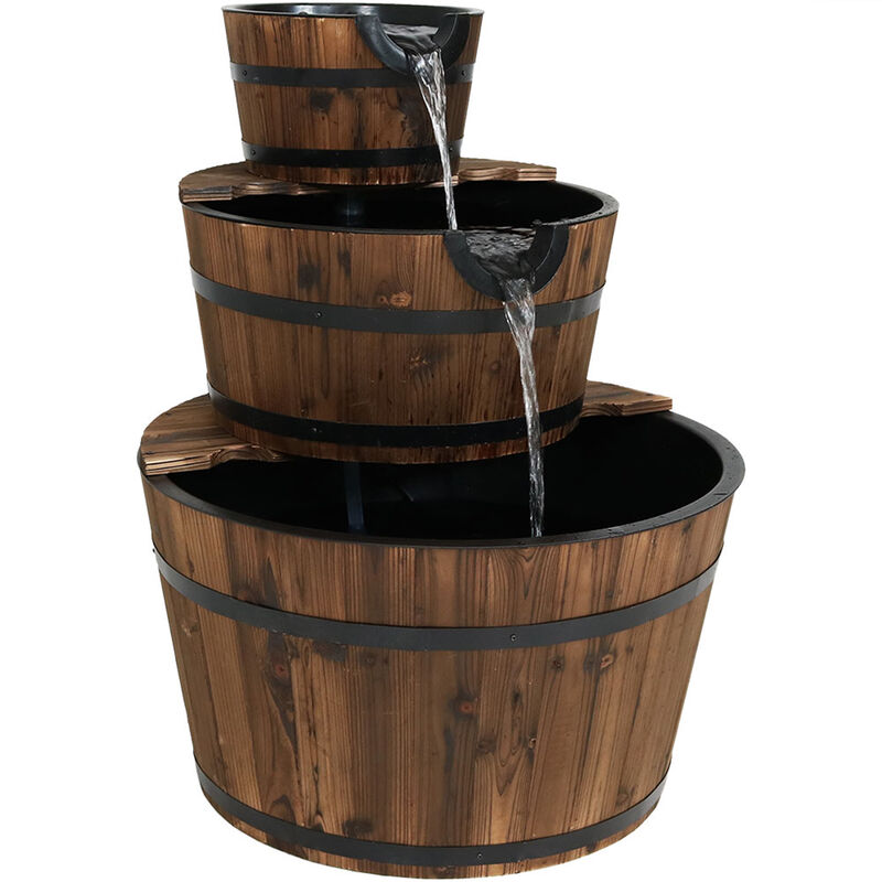 Sunnydaze Rustic 3-Tier Wooden Fir Barrel-Style Water Fountain - 30 in