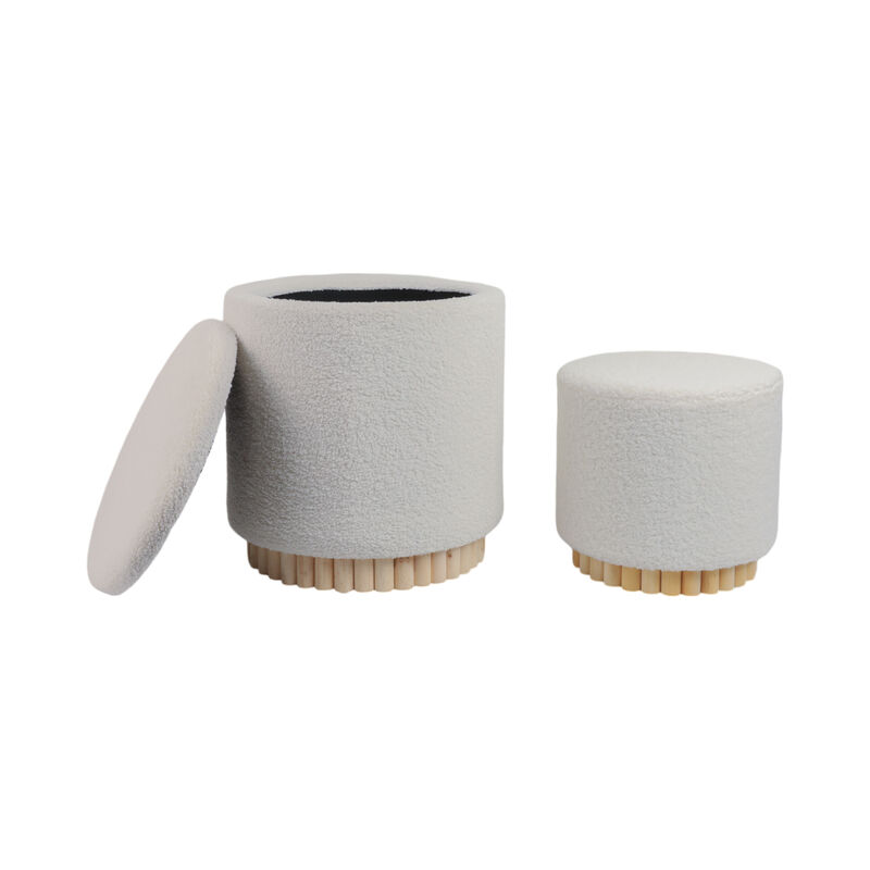 White Boucle Fluted Ottoman