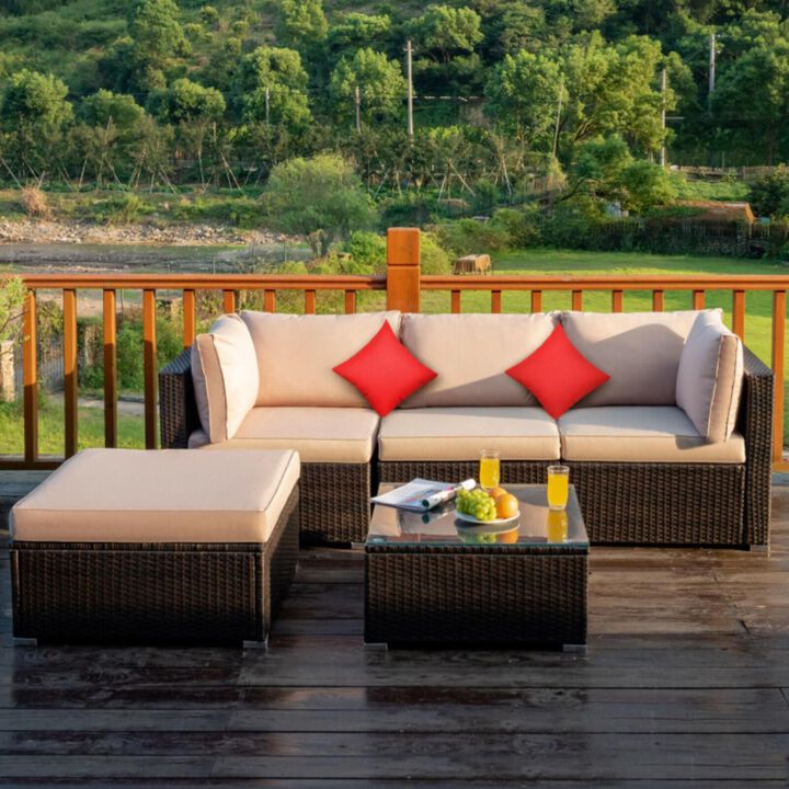 Hivvago 5 Pieces Outdoor Patio Rattan Furniture Set With Cushions
