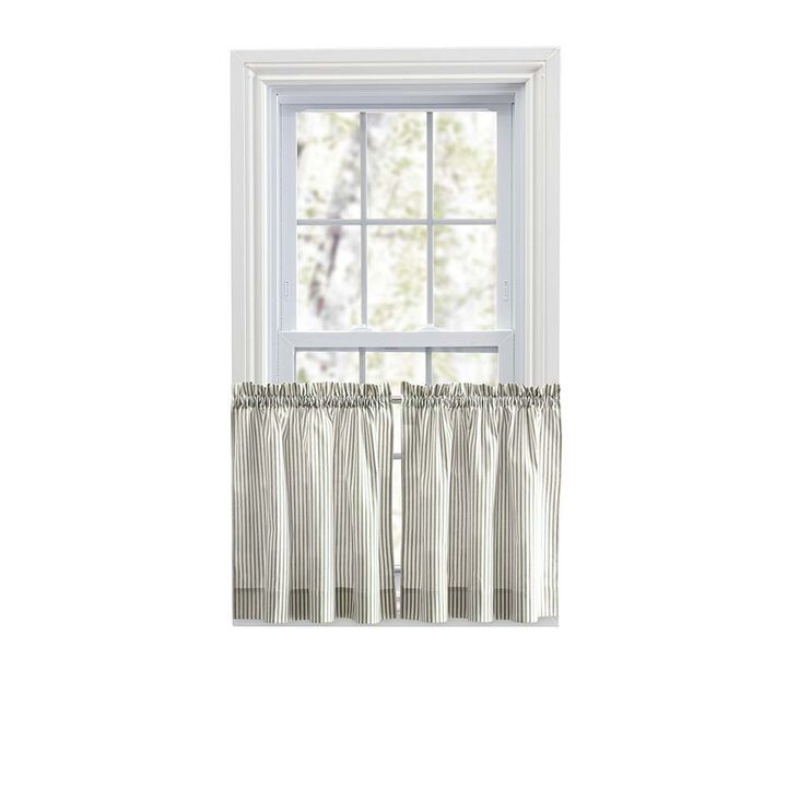 Ellis Curtain Plaza Classic Ticking Stripe Printed on Natural Ground 1.5" Rod Pocket Tailored Tiers