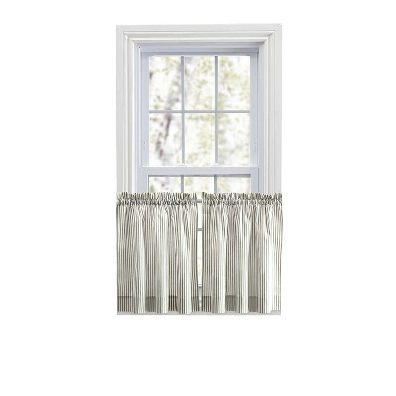 Ellis Curtain Plaza Classic Ticking Stripe Printed on Natural Ground 1.5" Rod Pocket Tailored Tiers