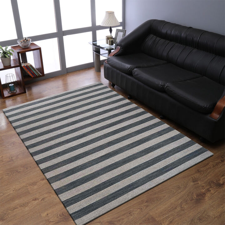 RUGSOTIC CARPETS HAND WOVEN FLAT WEAVE KILIM WOOL ECO-FRIENDLY AREA RUGS - 8'x10', Rectangle Shape, Cream Silver Color, Contemporary Modern Design, Low Pile Handmade Rugs for Living Room (D00107)