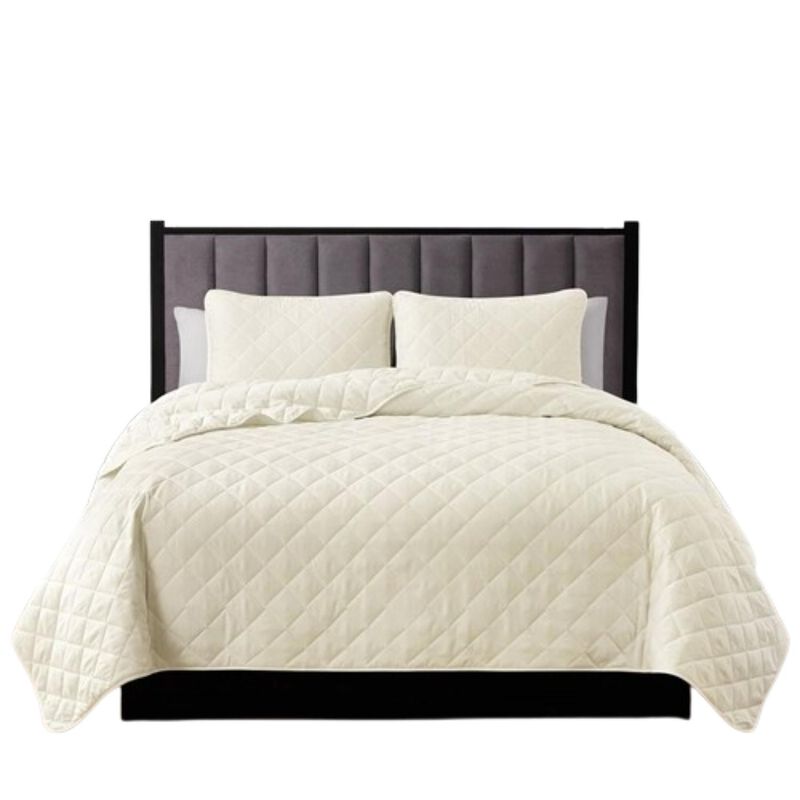 Hivvago King CAL King 3 Piece Ivory Polyester Microfiber Reversible Diamond Quilt Set