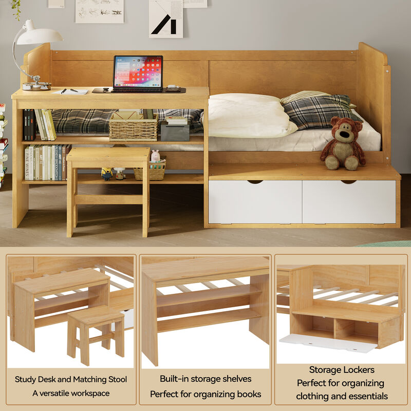 Merax Multi-functional Daybed Bed with Study Desk and 1 Stool