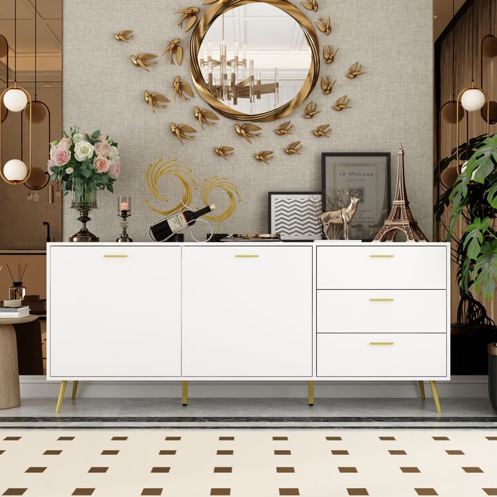 White Wood Buffet Sideboard Storage Cabinet 3-Drawers 2-Cabinets Shelves Kitchen Dining 69 in. W x 30 in. H x 15.6 in. D