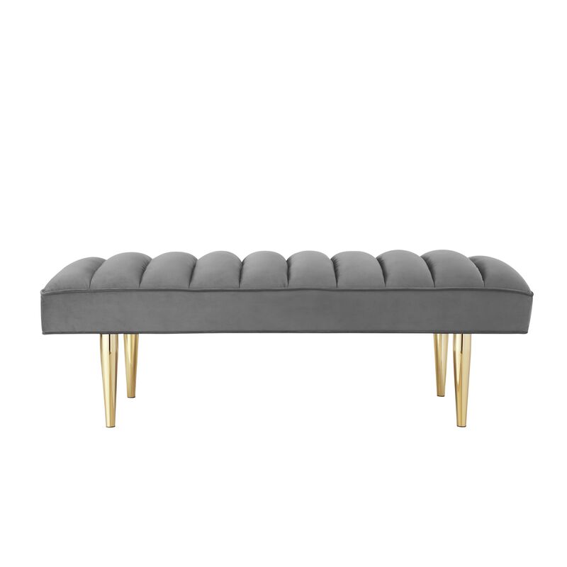 Nicole Miller Brentley Velvet Channel Tufted Bench