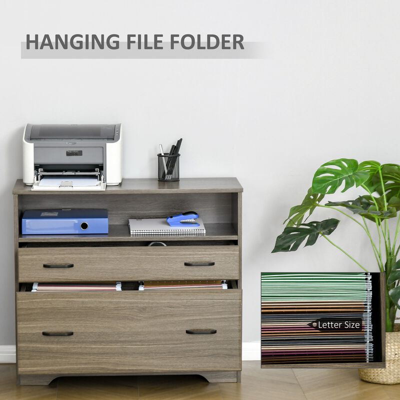 Charcoal Office Storage: Lateral Filing Cabinet with 2 Drawers