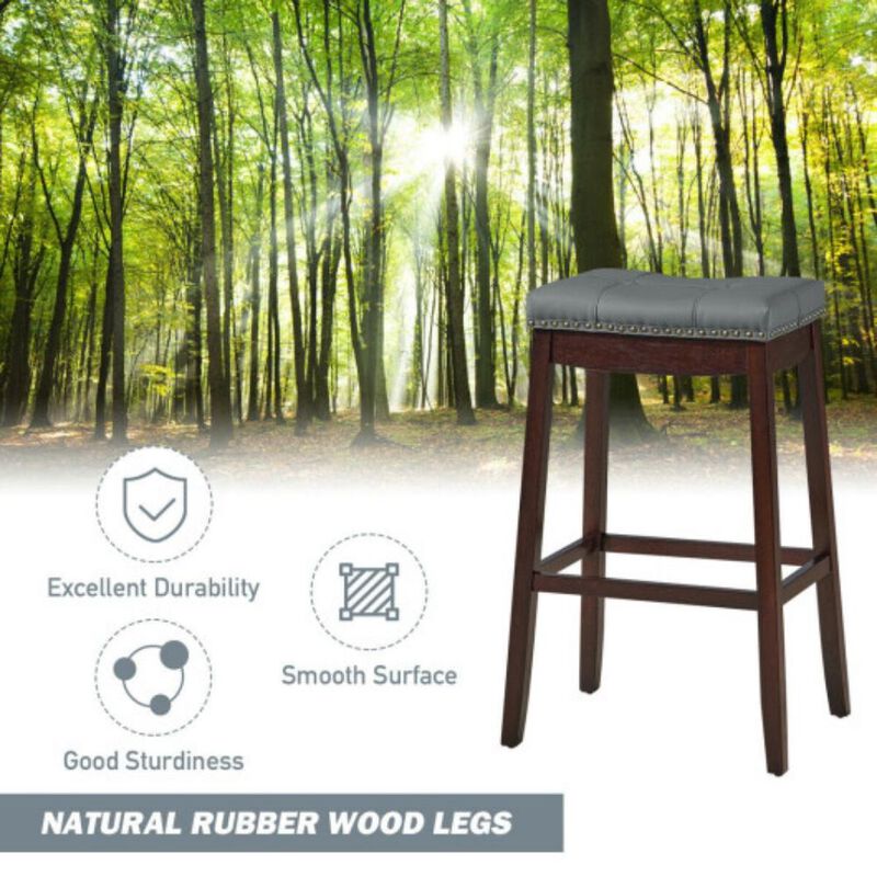 29" Set of 2 Nailhead Saddle Bar Stools