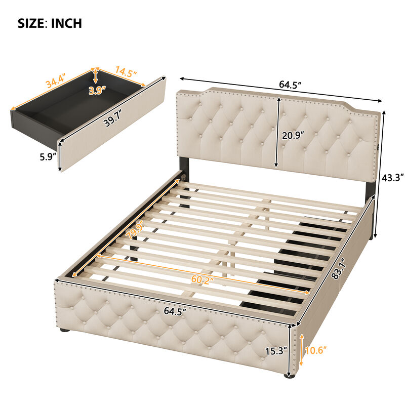 Merax Upholstered Platform Bed with 2 Drawers