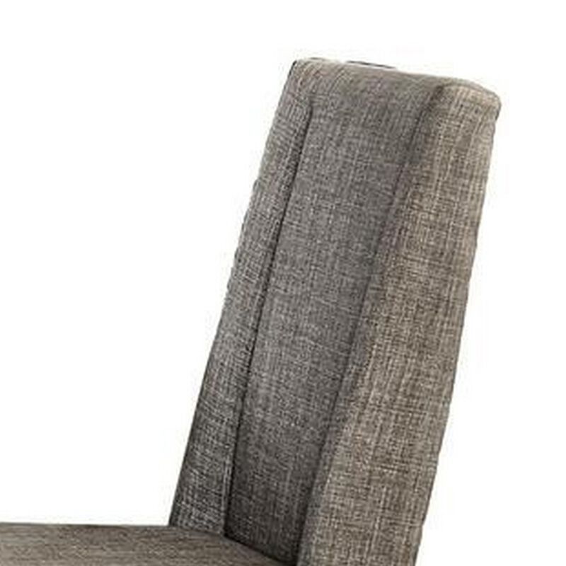 Wood & Fabric Dining Side Chair with Shallow Wing Back, Gray & Dark Brown, Set of 2-Benzara