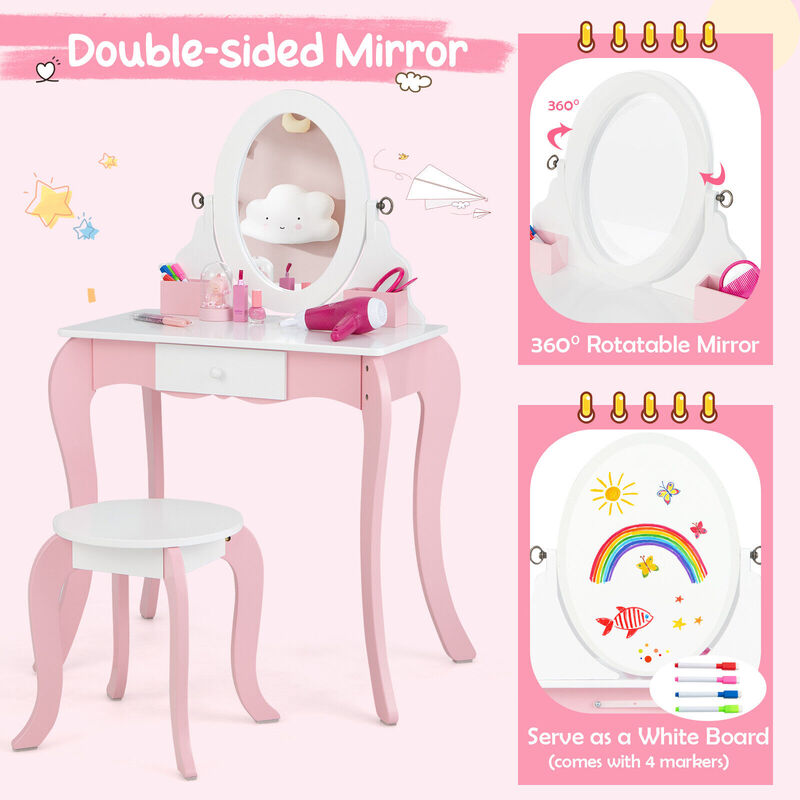 Pretend Kids Vanity Set with 360� Rotatable Mirror and Play Accessories