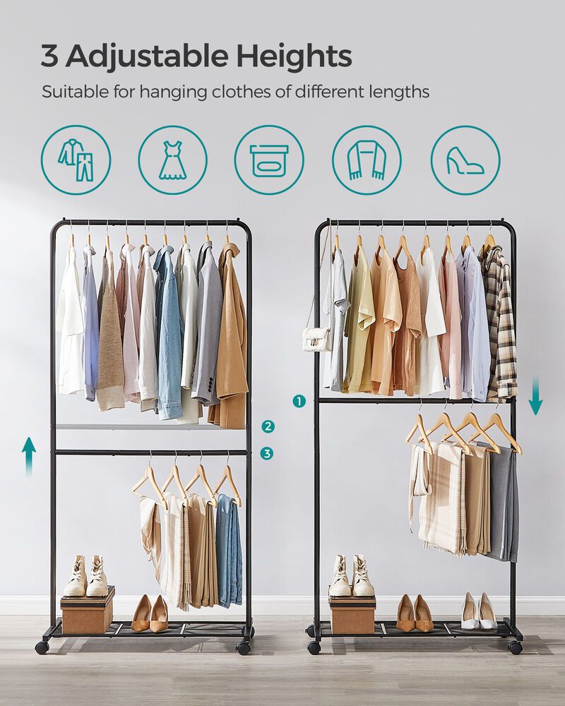 36 Inch Double-Rod Clothes Rack with Wheels