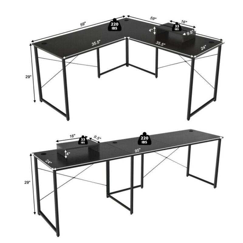 Hivvago 95 Inch 2-Person L-Shaped Long Reversible Computer Desk with Monitor Stand