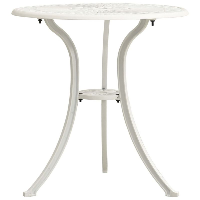 Kasa Outdoor 3pc Breakfast Bistro Set, 2 Chairs, 1 Table, White Metal - Benzara