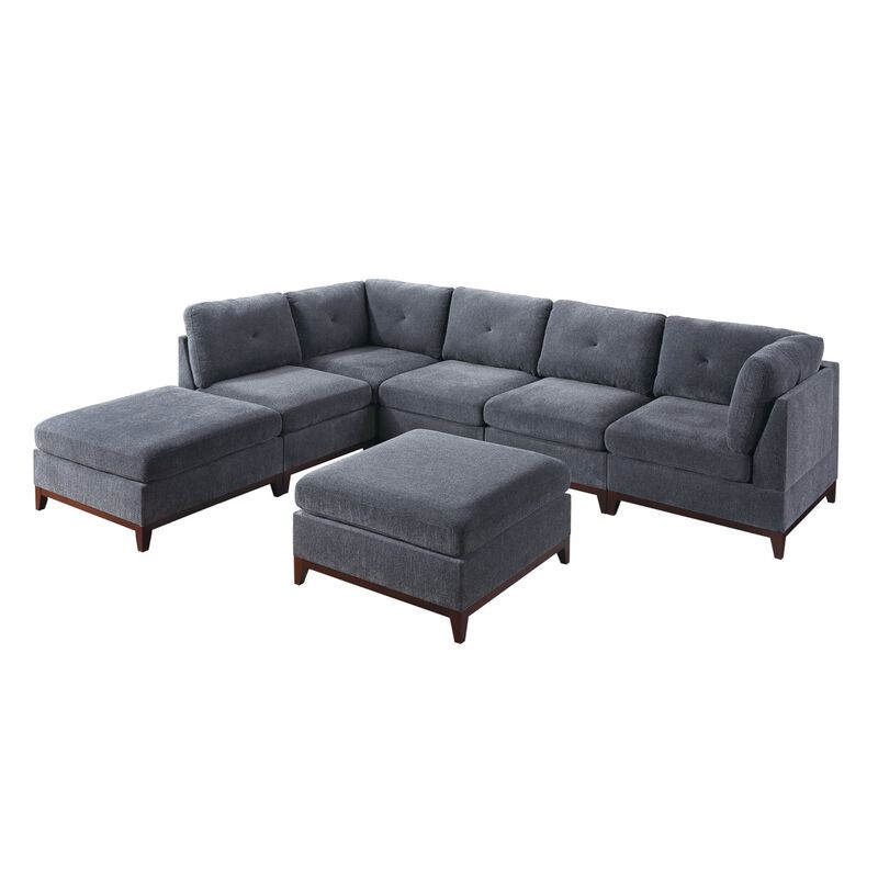 7 Piece Ash Grey Chenille Fabric Modular Sectional with Ottomans