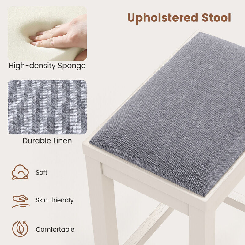 2 Pieces 31 Inch Upholstered Bar Stool Set with Solid Rubber Wood Frame and Footrest