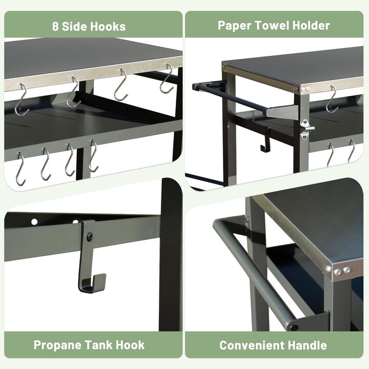 Streamdale Rust-Proof Outdoor Grill Table with Extra Tool Hooks and Wheels