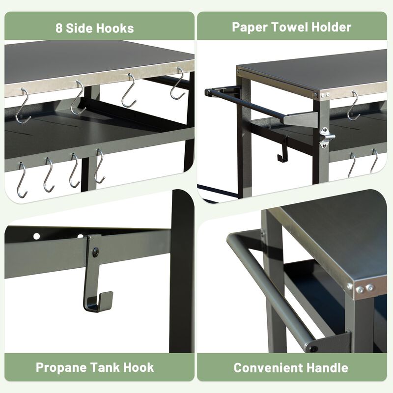 Streamdale Rust-Proof Outdoor Grill Table with Extra Tool Hooks and Wheels