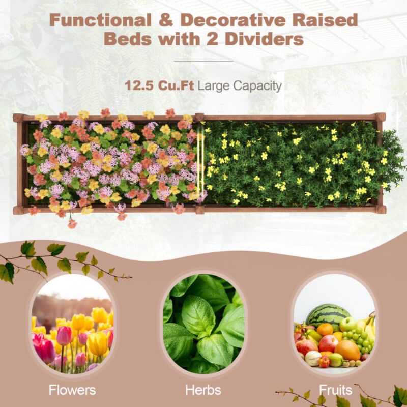 Hivvago 91 x 24 x 16 Inch Divisible Planter Box with Corner Drainage and Non-woven Liner for Growing Vegetables