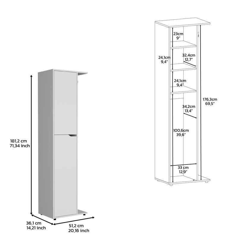 DEPOT E-SHOP Tok  Broom Storage Closet with One Door 71.3" H, Four Shelves and Broom and Mop Holder,White,Kitchen