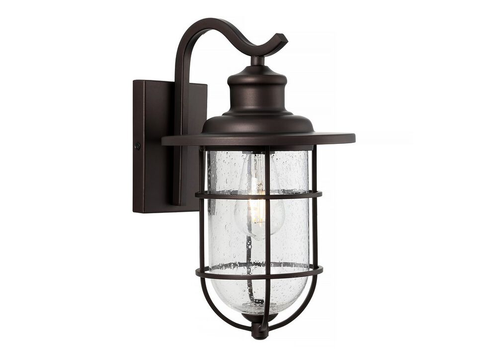 Westfield 1-Light Iron/Seeded Glass Rustic Industrial Cage LED Outdoor Sconce