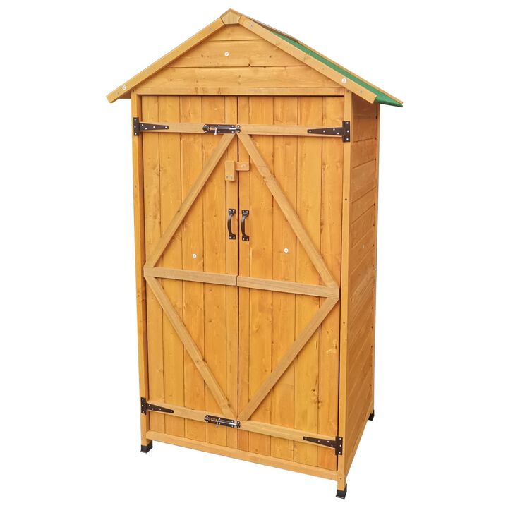 Mondawe 68x23x40in Wooden Tool Shed,Resistant Asphalt Roof & 3 Compartments,Natural Outdoor Storage