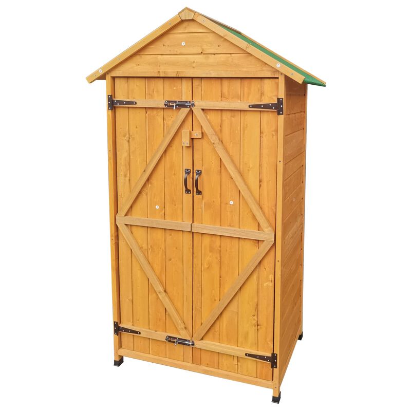 Mondawe 68x23x40in Wooden Tool Shed,Resistant Asphalt Roof & 3 Compartments,Natural Outdoor Storage
