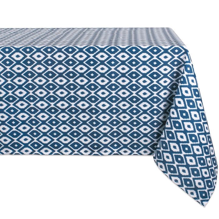 Blue and White Ikat Patterned Rectangular Tablecloth 60� x 84�