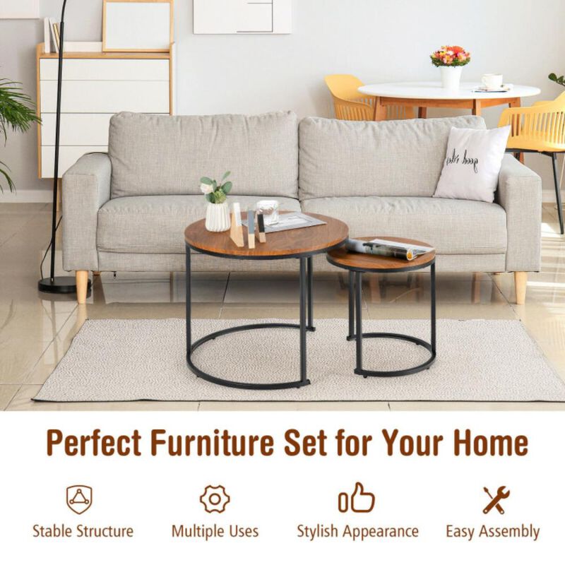 Hivvago Set of 2 Modern Round Stacking Nesting Coffee Tables