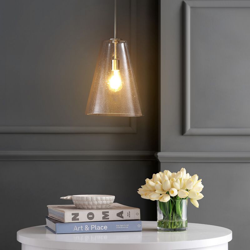 Arlo 1-Light Mid-Century Modern Iron/Seeded Glass LED Pendant