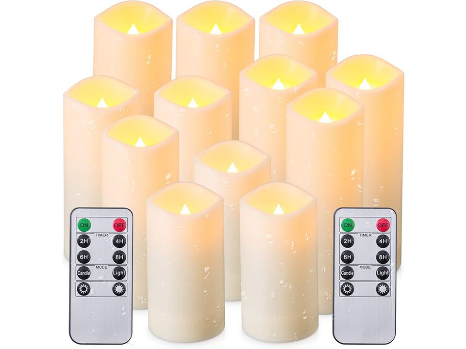 Enpornk Waterproof Flickering Flameless Candles, Set of 12 Battery Operated Candles