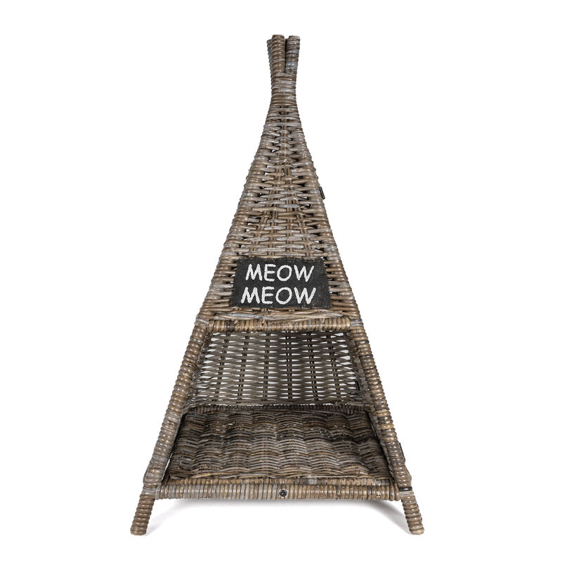 Tiki Tent Coastal Handwoven Rattan Cat Bed with Machine-Washable Cushion
