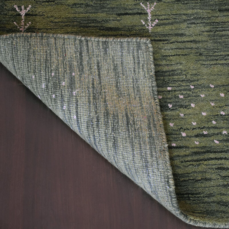 RUGSOTIC CARPETS HAND KNOTTED LOOM WOOL ECO-FRIENDLY AREA RUGS  - 2'6''x10', Runner, Green Color, Contemporary Modern Design, High Pile Thick Handmade Anti Skid Rugs for Living Room (L00515)
