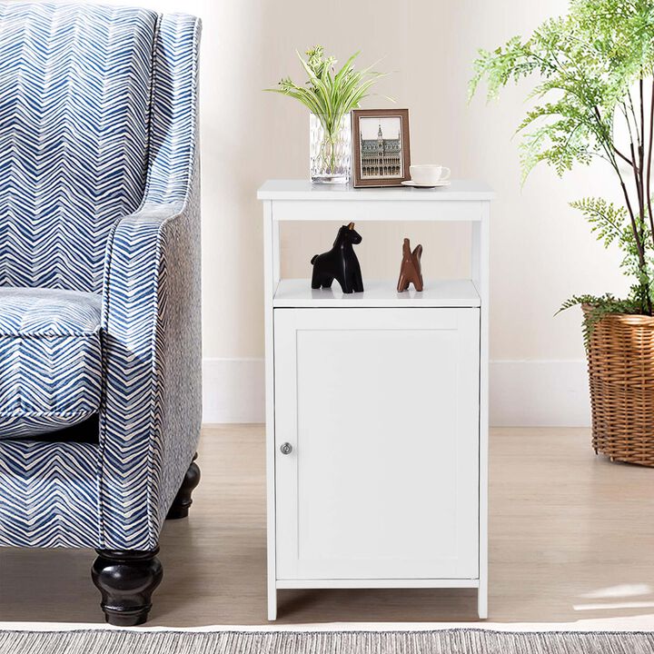 Costway Bathroom Wooden Floor Cabinet Multifunction Storage Rack Organizer Stand White