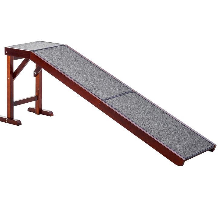 Brown Pet Accessibility: 74" Wooden Dog Ramp for Bed