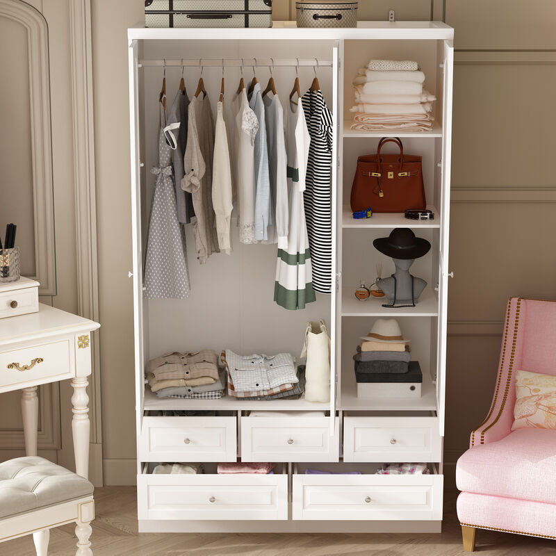 FUFU&GAGA Wardrobe with Mirror Doors, Hanging Rod, Shelves, and Drawers - Elegant Closet Storage Solution (47.8" W x 19.7" D x 78.7" H),White