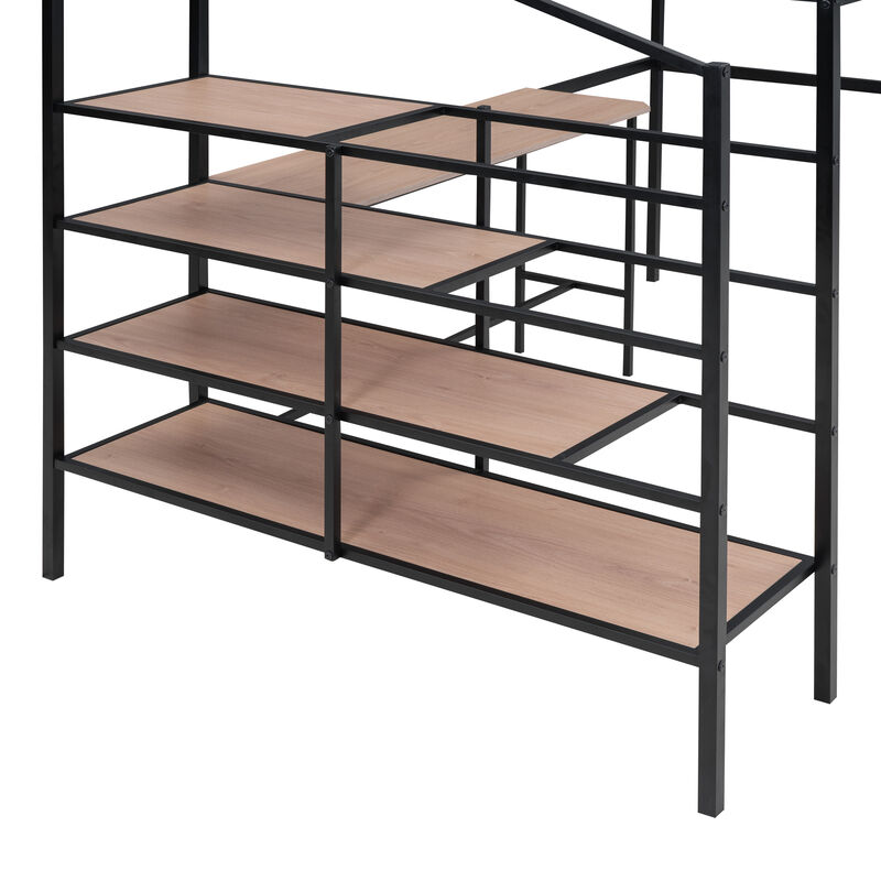 Merax Metal Loft Bed with Desk and Storage Ladder