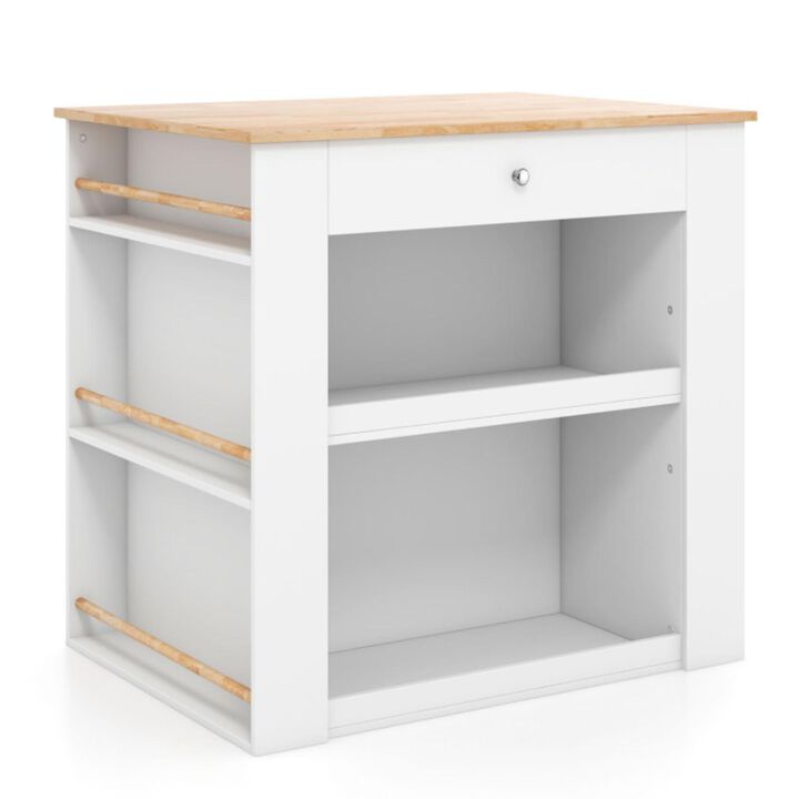 Hivvago Modern Kitchen Island with Rubber Wood Countertop and Storage