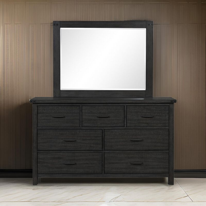 Benjara Galle 38 x 50 Dresser Mirror, Rectangular, Metal Accents, Dark Wood, Gray, Black