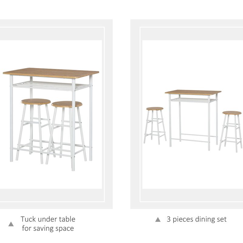 White Oak Dining Set: 3-Piece Counter-Height Bar Table and Stools