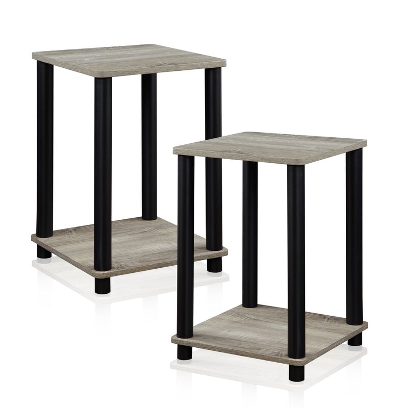 FURINNO Stylish End Table, French Oak Grey/Black,2-Pack (2-99800GYW)