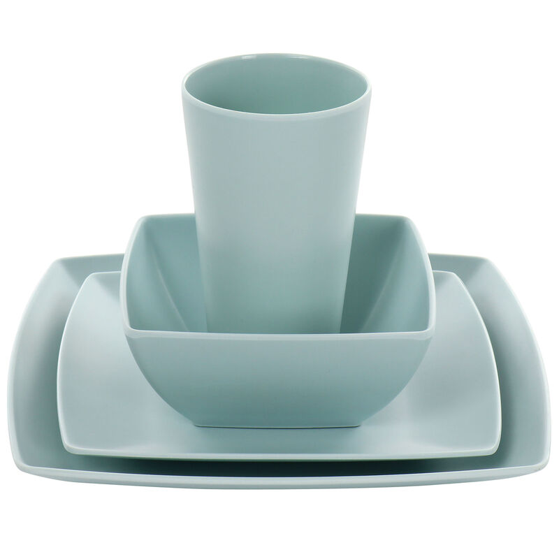 Gibson Home Grayson Melamine 16 Piece Square Dinnerware Set in Mint