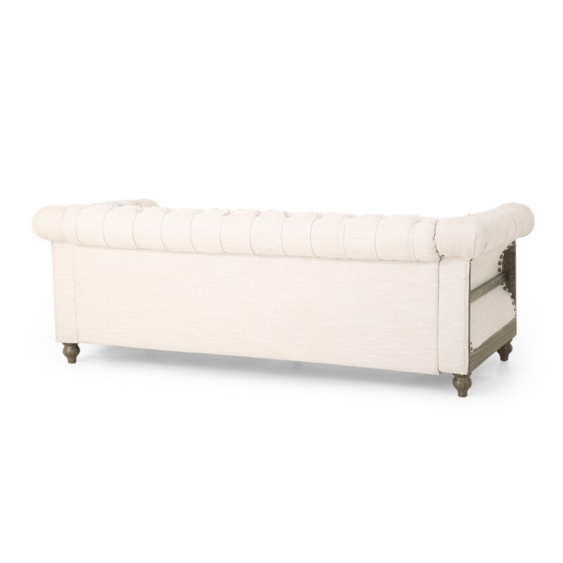 Ober Sofa, Rivets Chesterfield Button Tufted Beige,  Natural Brown