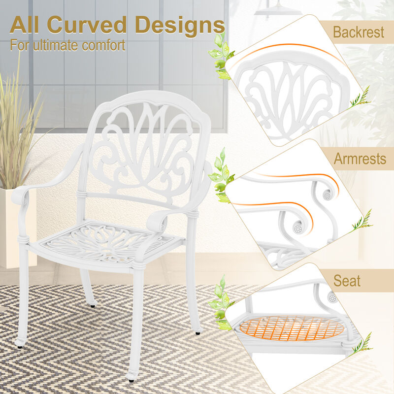 2 Pieces Patio Cast Aluminum Dining Chairs with Armrests For Garden Seating