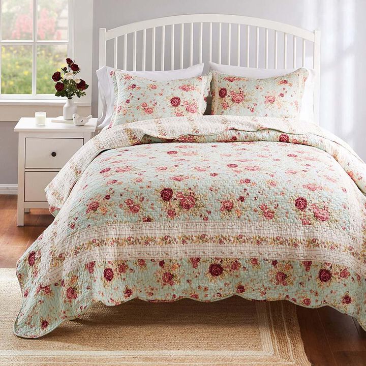 Greenland Home Antique Rose Authentic Patchwork Construction Quilt Set 2-Piece