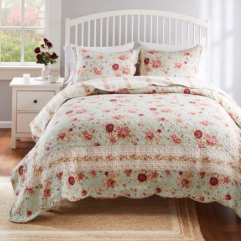 Greenland Home Antique Rose Authentic Patchwork Construction Quilt Set 2-Piece