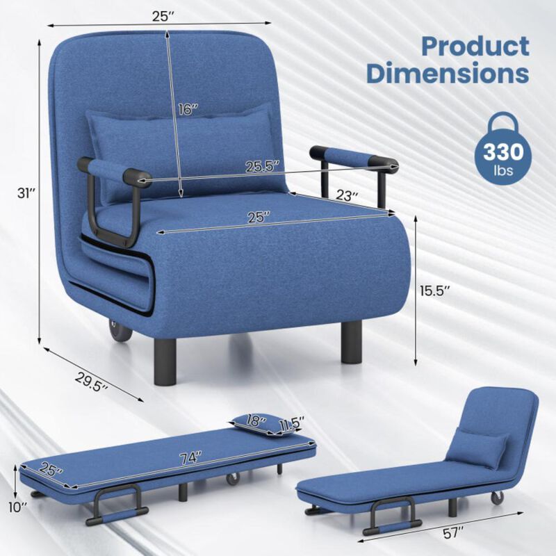 Hivvago 3-in-1 Convertible Sofa Bed with 5-Position Adjustable Backrest and Lumbar Pillow