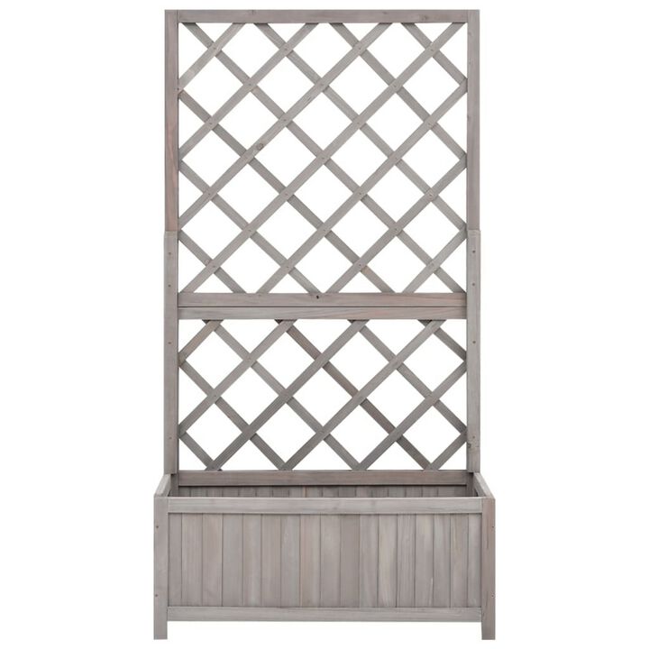 Simi Outdoor Garden Planter, Built In Trellis, 53 Inch Gray Solid Wood - Benzara