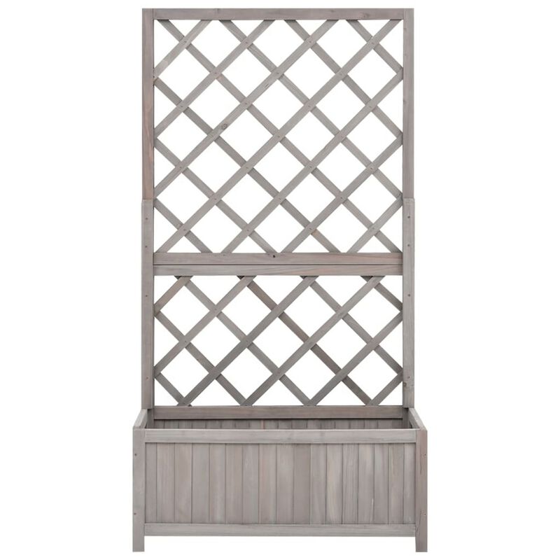 Simi Outdoor Garden Planter, Built In Trellis, 53 Inch Gray Solid Wood - Benzara