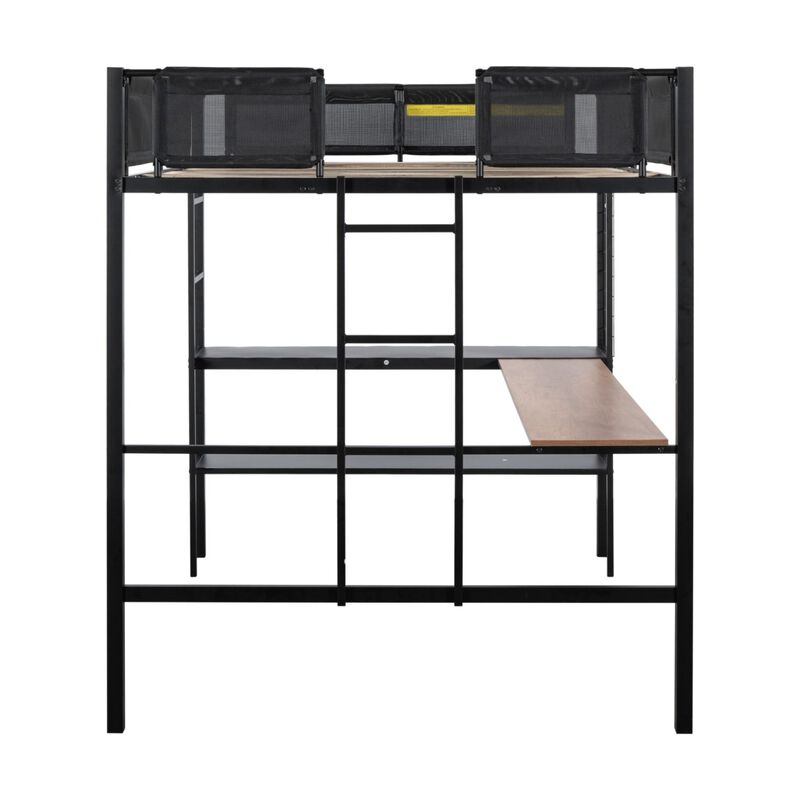Sturdy Metal Loft Bed with Desk & Shelves